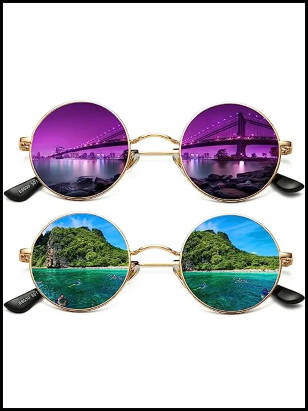 Retro Round Polarized Sunglasses Small Metal Frame Trendy Vintage Shades